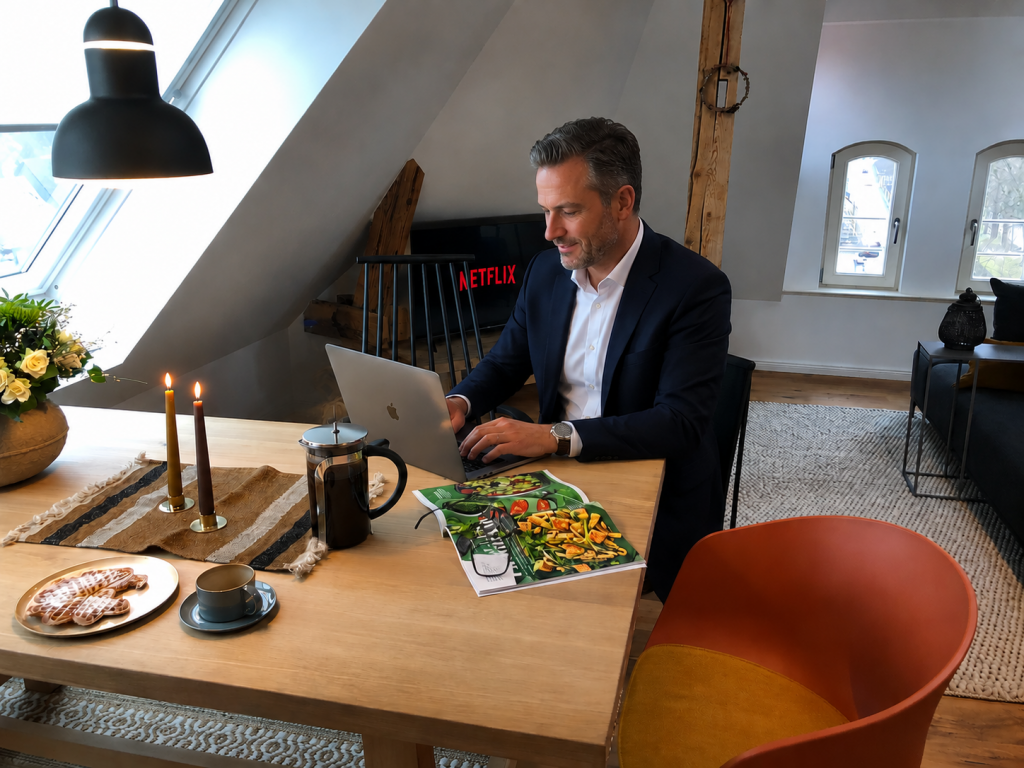 Geschäftsmann im Design Apartment